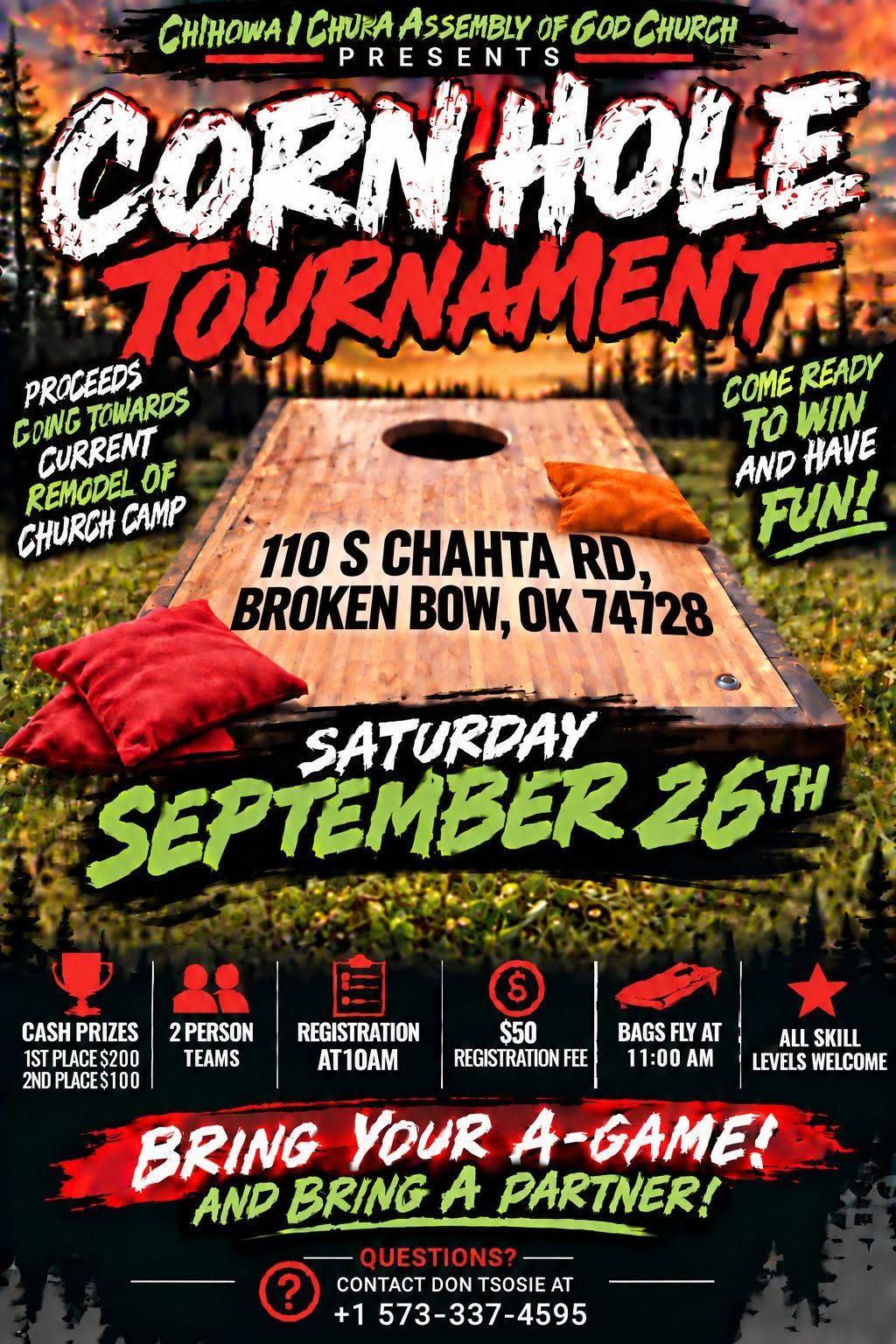 Cornhole Tournament - Chihowa Chura Assembly of God flyer