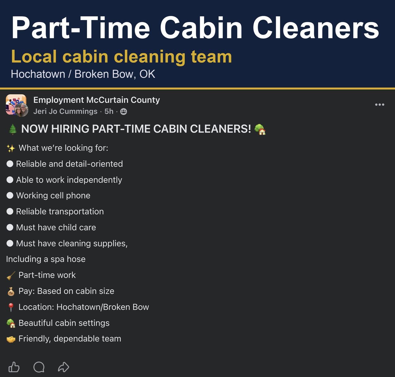 Part-Time Cabin Cleaners image