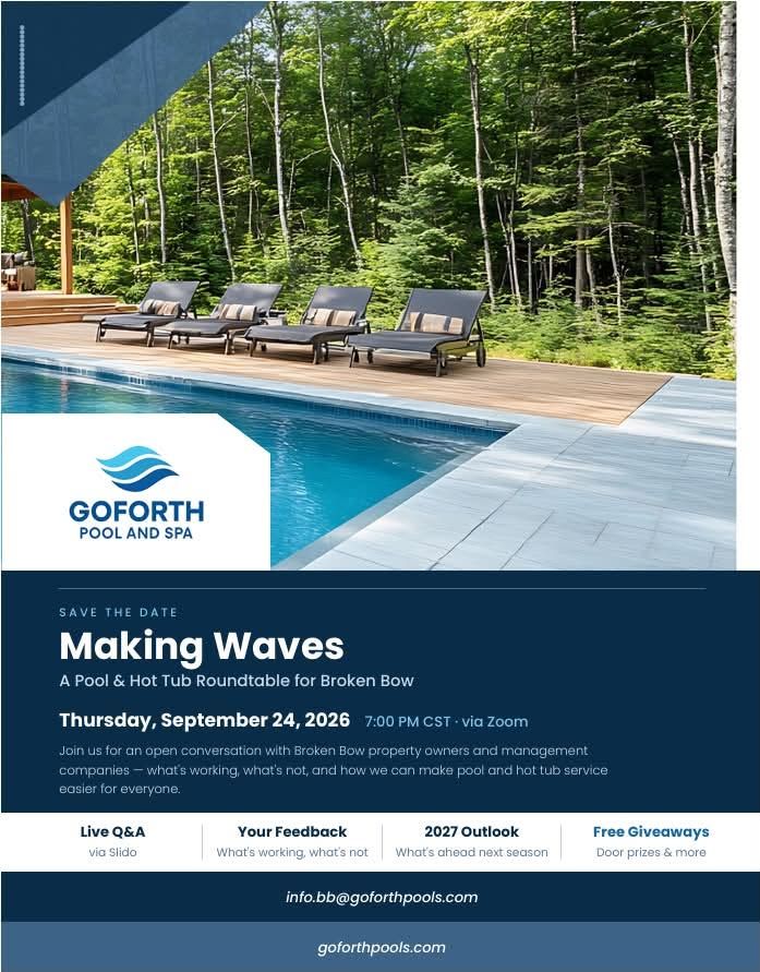 Making Waves: A Pool & Hot Tub Roundtable for Broken Bow flyer