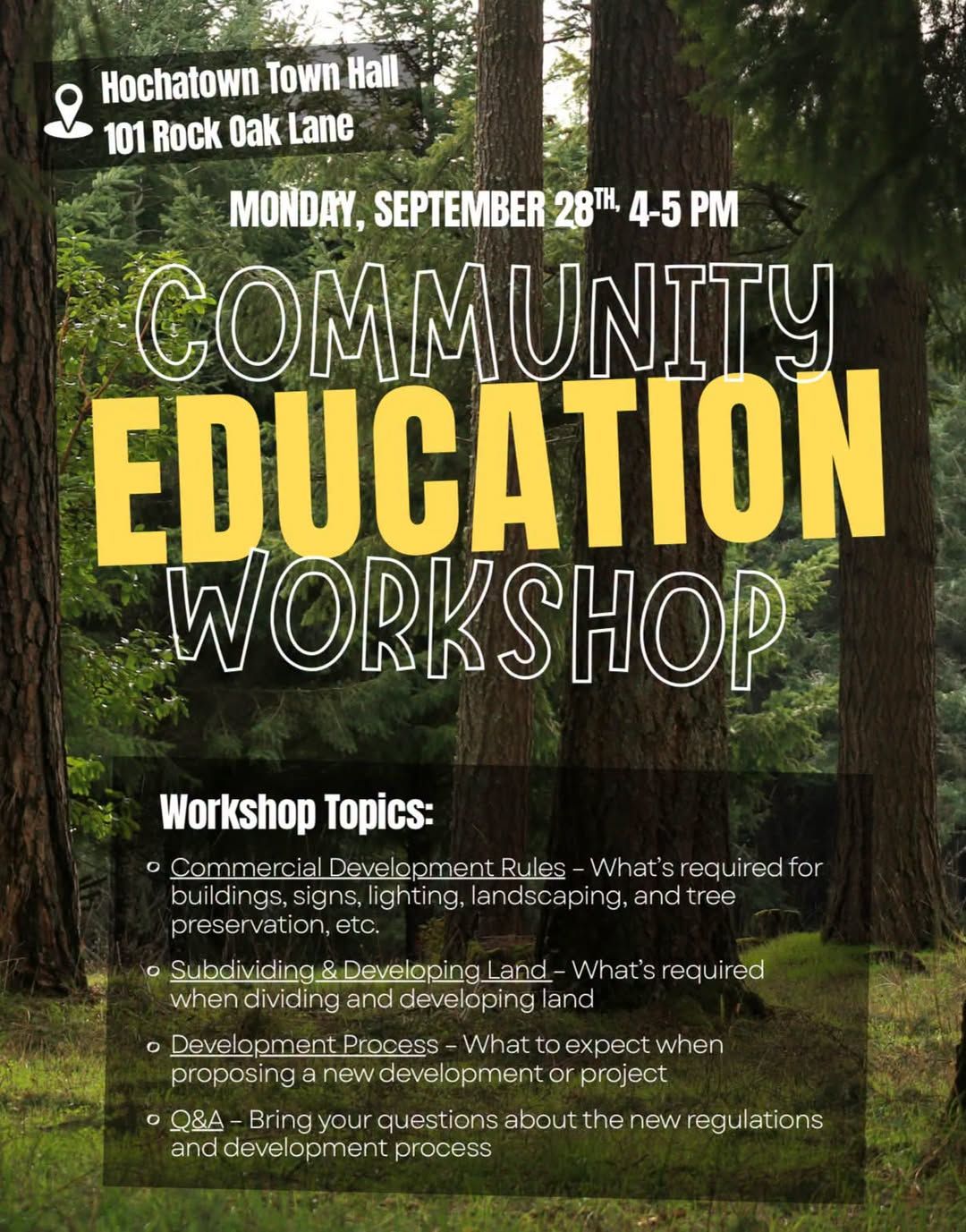 Hochatown Community Education Workshop flyer