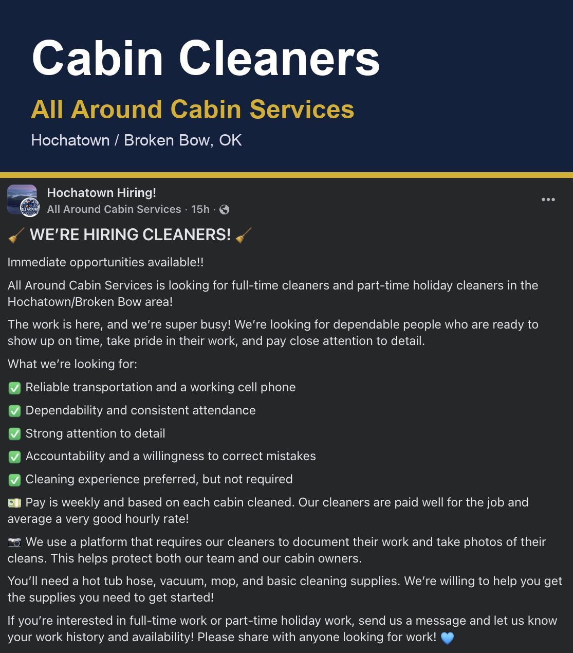 Cabin Cleaners (Full-Time and Holiday Part-Time) image