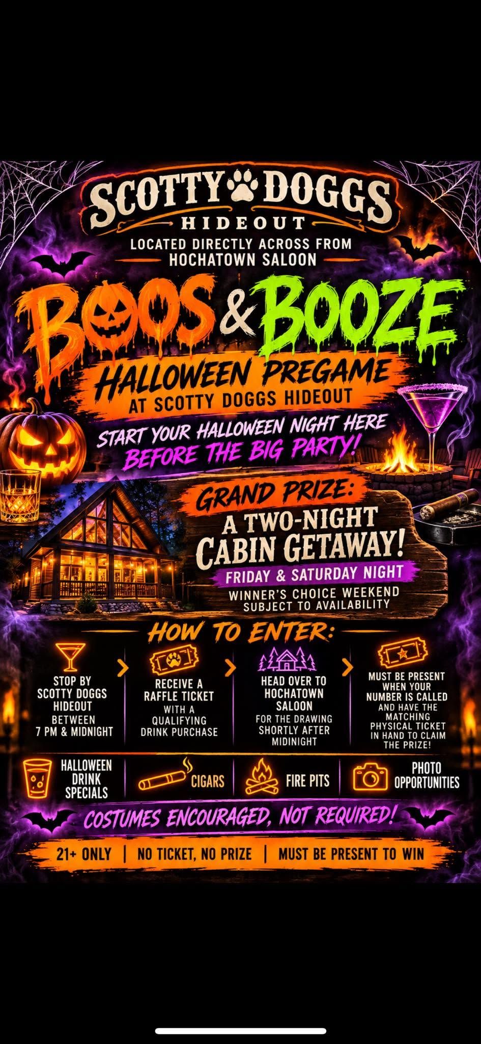 Boos & Booze Halloween Pregame at Scotty Doggs Hideout flyer