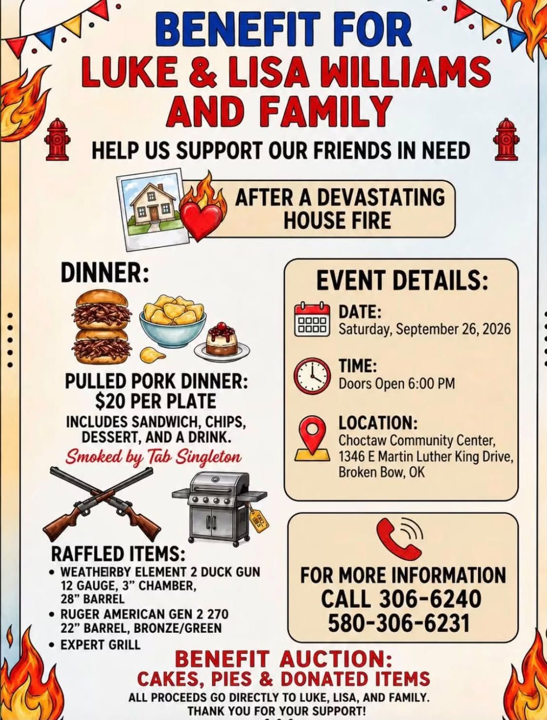 Benefit Dinner and Auction for Luke & Lisa Williams flyer
