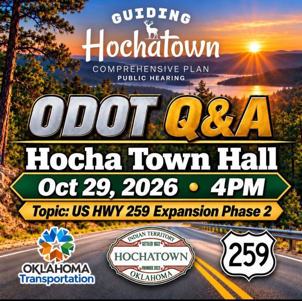 What's Next for Hochatown? ODOT Q&A and Comprehensive Plan Discussion flyer