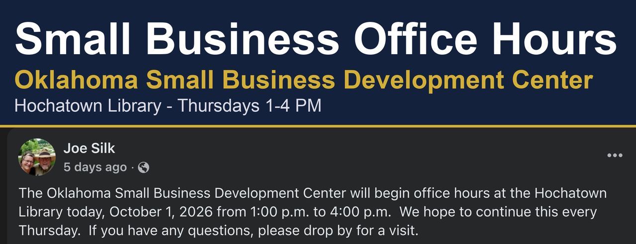 Oklahoma Small Business Development Center Office Hours flyer