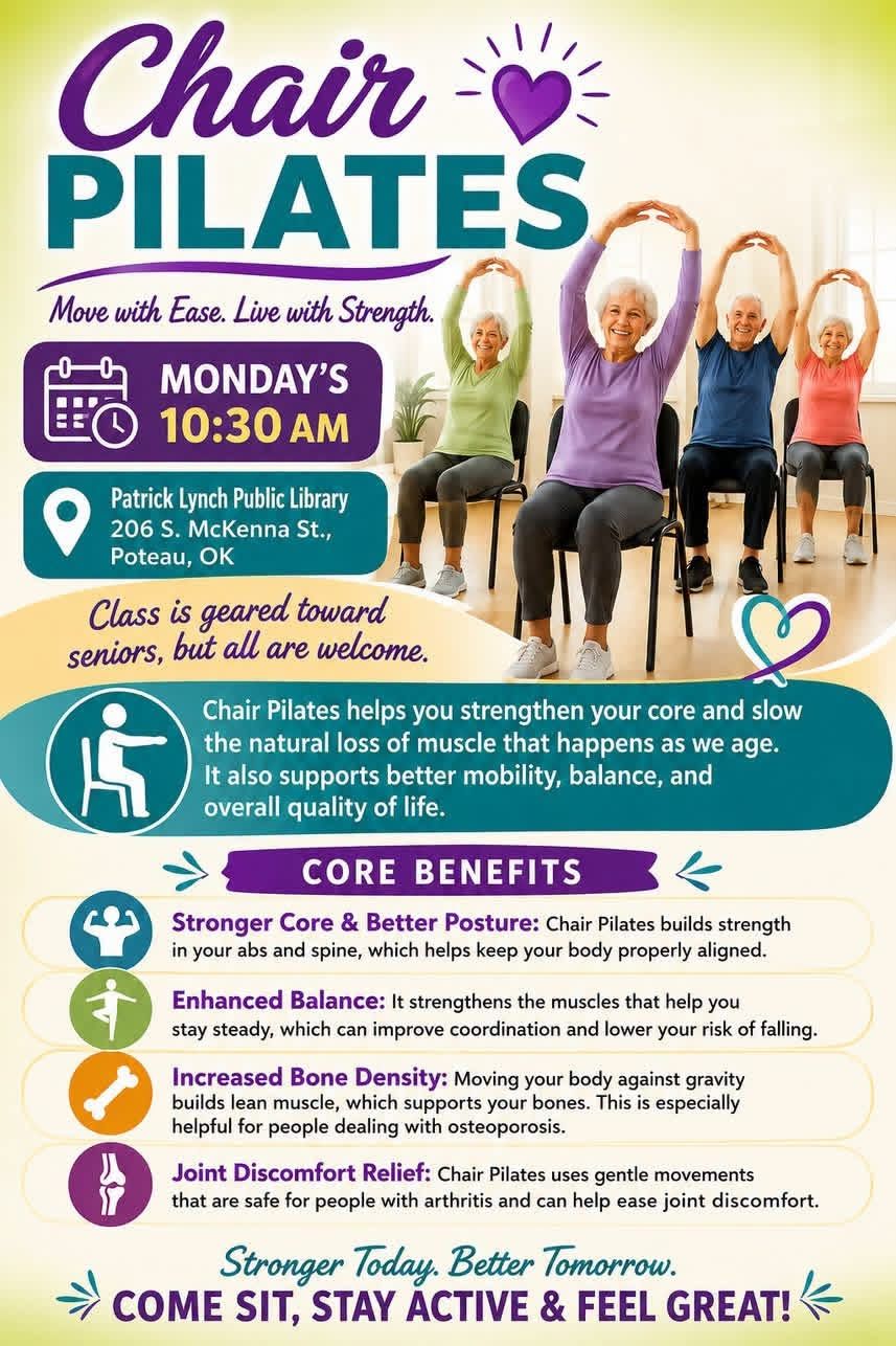 Chair Pilates at Patrick Lynch Public Library flyer