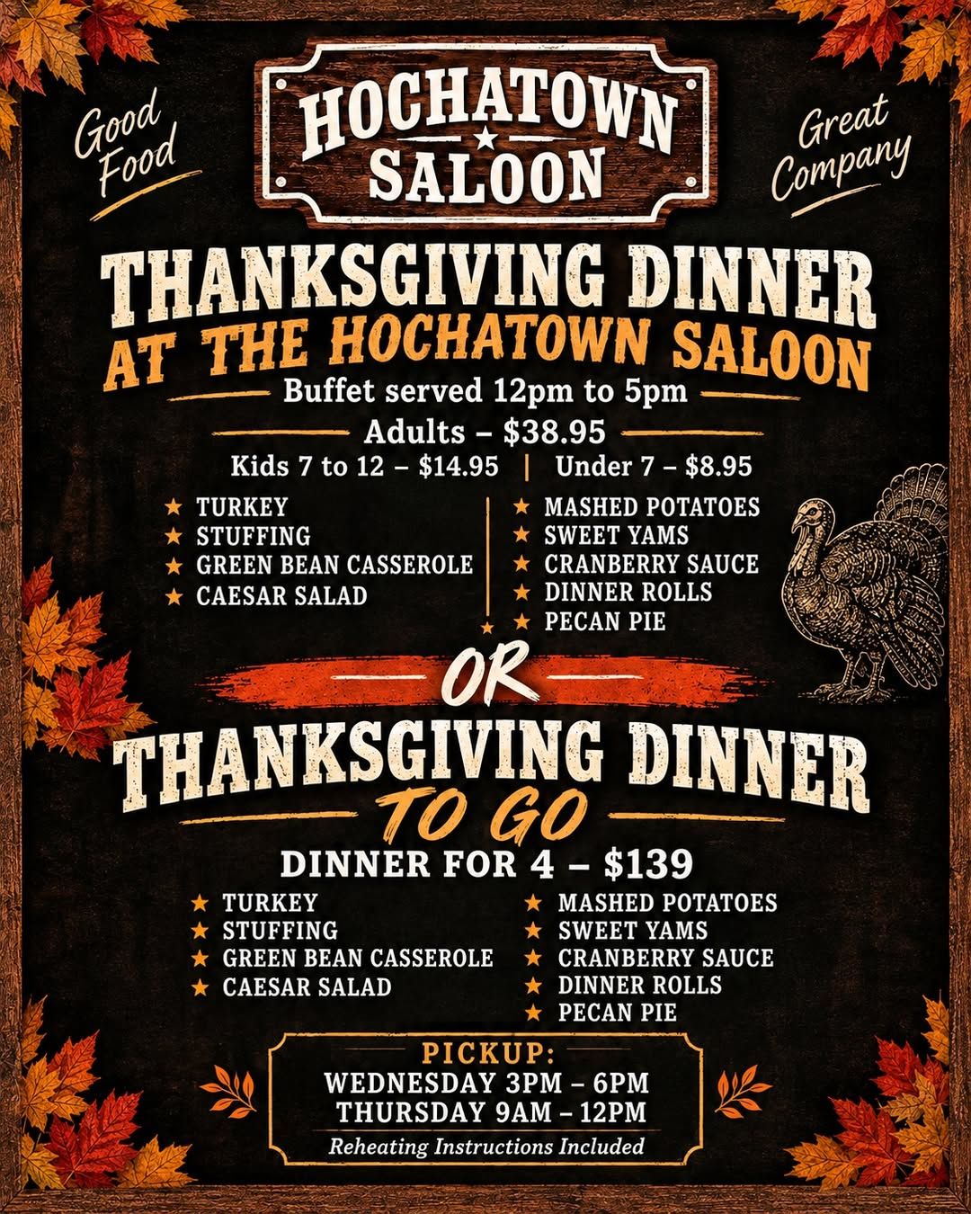 Thanksgiving Dinner at the Hochatown Saloon flyer