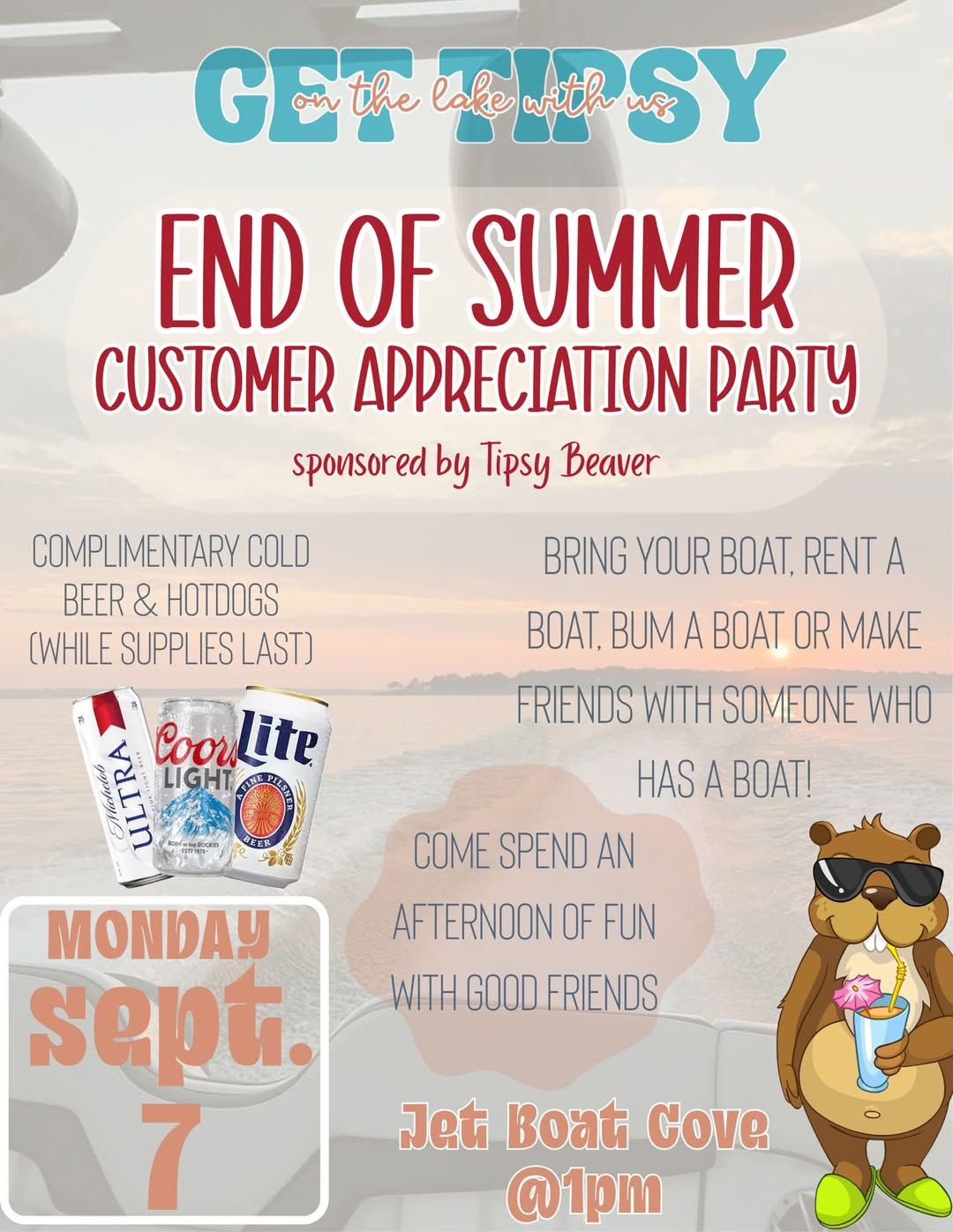 End of Summer Customer Appreciation Party at Jet Boat Cove flyer