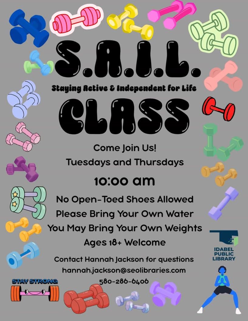 S.A.I.L. Class (Staying Active & Independent for Life) at the Idabel Public Library flyer