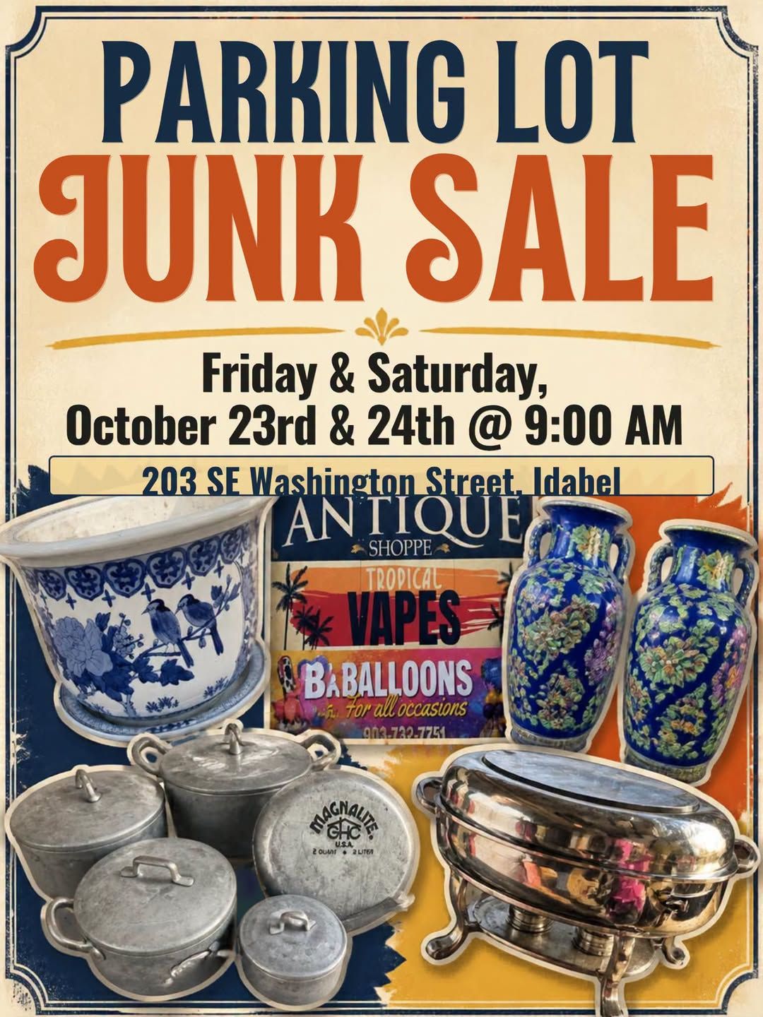 Parking Lot Junk Sale at Country Antiques & Gifts flyer