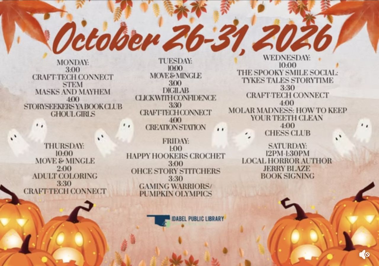 The Spooky Smile Social: Tykes Tales Storytime at the Idabel Public Library flyer