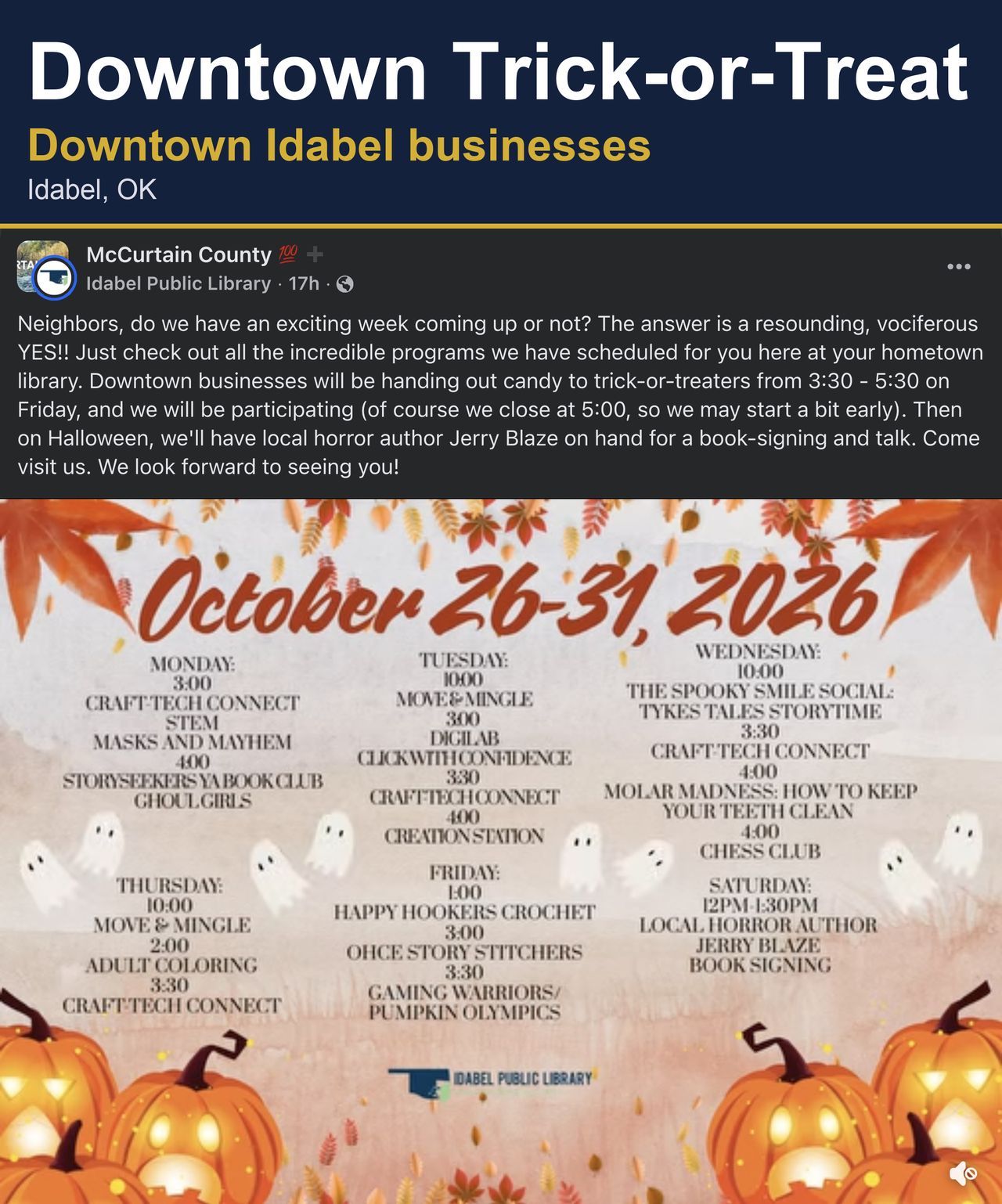 Downtown Idabel Trick-or-Treat flyer