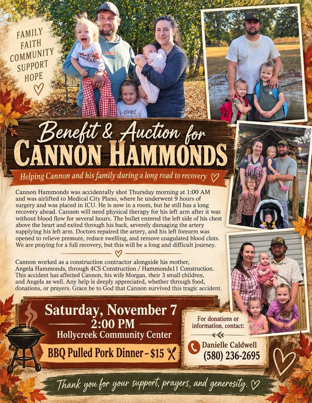 Benefit BBQ Dinner & Auction for Cannon Hammonds flyer