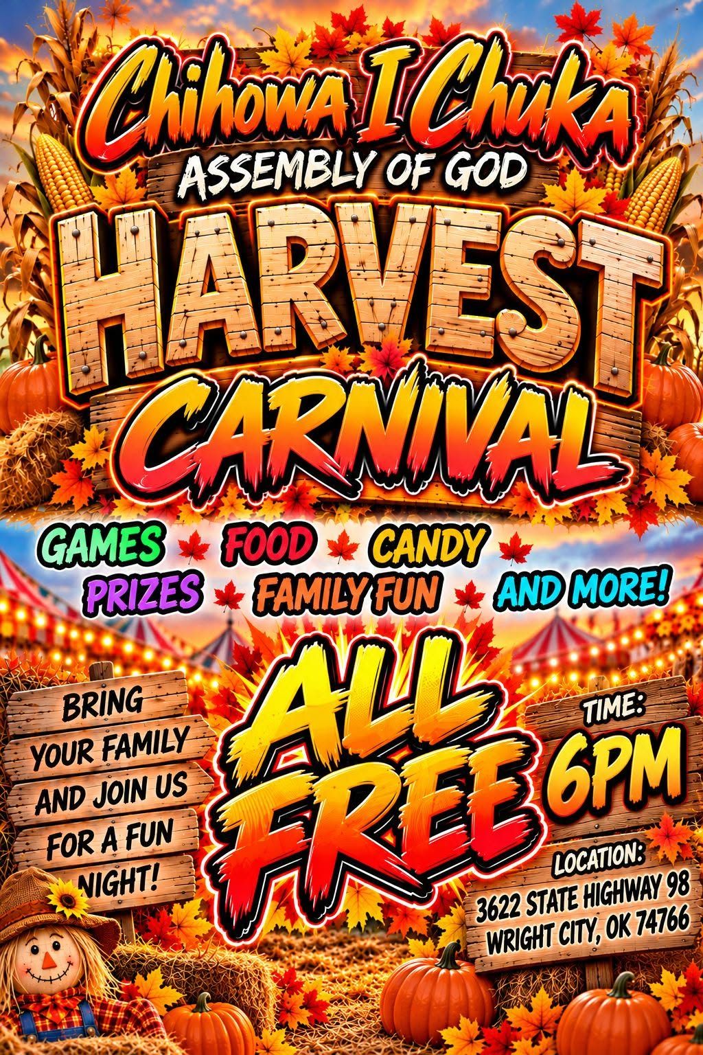 Harvest Carnival at Chihowa I Chuka Assembly of God flyer