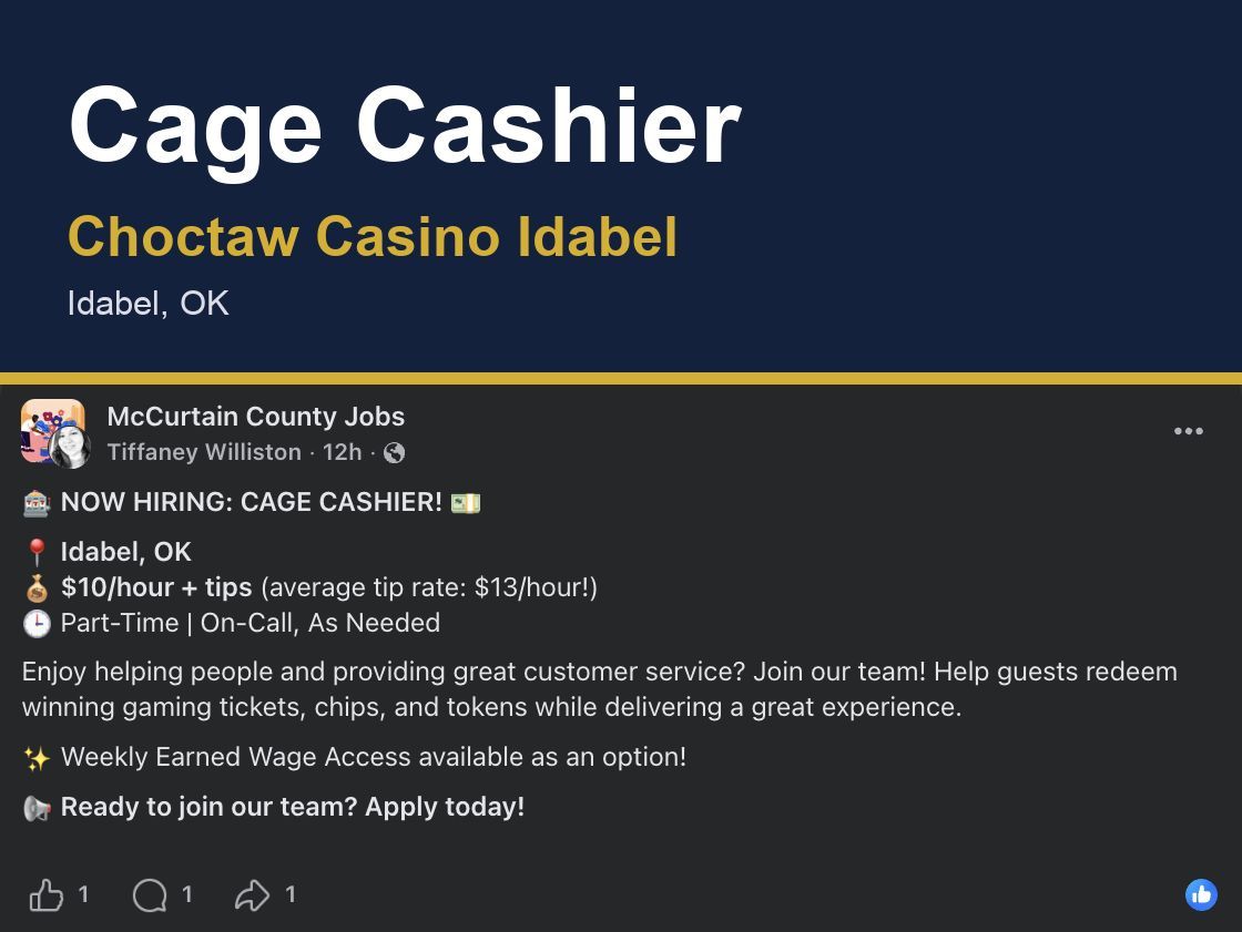 Cage Cashier (Part-Time, On-Call) image