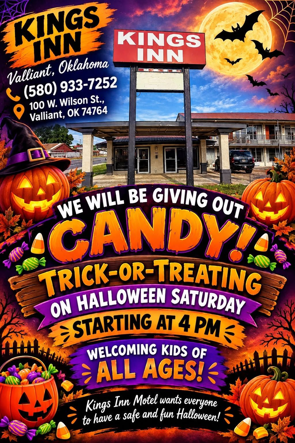 Trick-or-Treating at Kings Inn Motel flyer