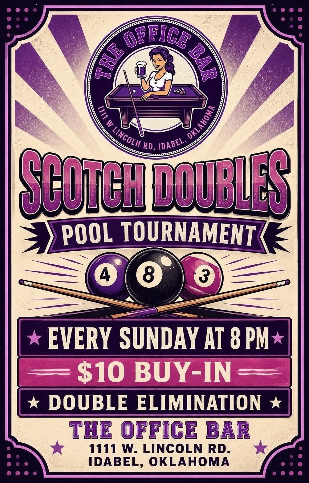 Scotch Doubles Pool Tournament at The Office Bar flyer