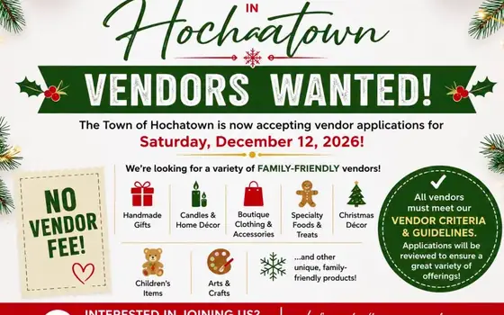 Christmas in Hochatown 2026 - Vendors Wanted flyer