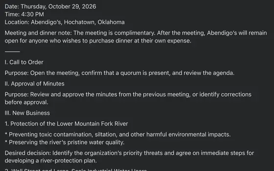 Oklahomans for Responsible Water Policy Annual Meeting flyer