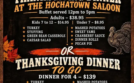 Thanksgiving Dinner at the Hochatown Saloon flyer